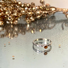 Load image into Gallery viewer, Sparkling Citrine and silver, flower patterned stacking ring
