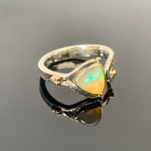Load image into Gallery viewer, Solid sterling silver and gold ring set with incredible, ethically sourced,Ethiopian opal. Size R