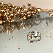 Load image into Gallery viewer, Sparkling Citrine and silver, flower patterned stacking ring