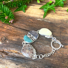 Load image into Gallery viewer, Unique multi gemstone heavy silver bracelet with toggle clasp