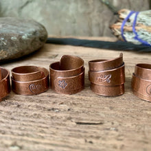 Load image into Gallery viewer, Solid copper, adjustable, wide band wrap rings. Made to order
