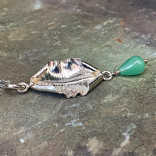 Load image into Gallery viewer, Organic, sterling silver curled leaf pendant with green Aventurine drop