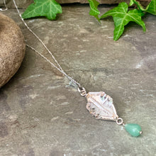 Load image into Gallery viewer, Organic, sterling silver curled leaf pendant with green Aventurine drop