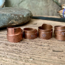 Load image into Gallery viewer, Solid copper, adjustable, wide band wrap rings. Made to order