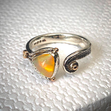 Load image into Gallery viewer, Solid sterling silver and gold ring set with incredible, ethically sourced,Ethiopian opal. Size R
