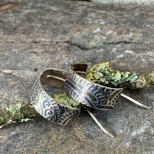 Load image into Gallery viewer, Silver bohemian texture, half hoop earrings