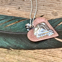 Load image into Gallery viewer, Silver and copper heart necklace
