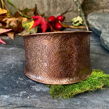 Load image into Gallery viewer, Large decorative copper cuff bracelet