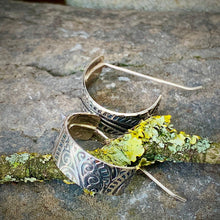 Load image into Gallery viewer, Silver bohemian texture, half hoop earrings