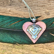 Load image into Gallery viewer, Silver and copper heart necklace