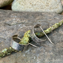 Load image into Gallery viewer, Silver bohemian texture, half hoop earrings