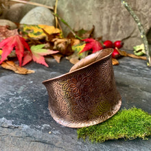Load image into Gallery viewer, Large decorative copper cuff bracelet