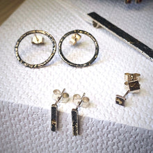 Load image into Gallery viewer, Solid sterling silver and gold circle stud earrings