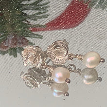 Load image into Gallery viewer, One of a kind,Sterling silver, Rose and Pearl stud earrings