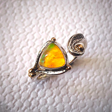 Load image into Gallery viewer, Solid sterling silver and gold ring set with incredible, ethically sourced,Ethiopian opal. Size R