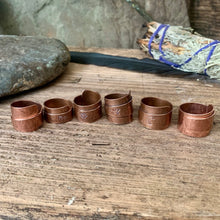 Load image into Gallery viewer, Solid copper, adjustable, wide band wrap rings. Made to order