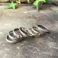 Load image into Gallery viewer, Textured, patterned, Sterling silver stacking rings.