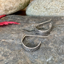 Load image into Gallery viewer, Silver bohemian texture, half hoop earrings