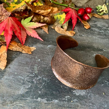 Load image into Gallery viewer, Large decorative copper cuff bracelet