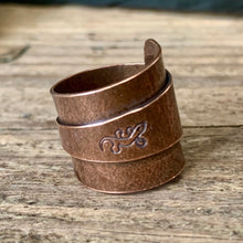 Load image into Gallery viewer, Solid copper, adjustable, wide band wrap rings. Made to order