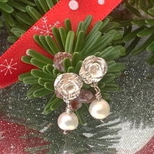 Load image into Gallery viewer, One of a kind,Sterling silver, Rose and Pearl stud earrings