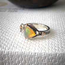 Load image into Gallery viewer, Solid sterling silver and gold ring set with incredible, ethically sourced,Ethiopian opal. Size R