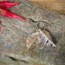 Load image into Gallery viewer, Silver textured leaf earrings