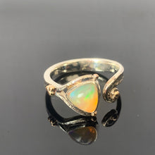 Load image into Gallery viewer, Solid sterling silver and gold ring set with incredible, ethically sourced,Ethiopian opal. Size R