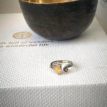 Load image into Gallery viewer, Solid sterling silver and gold ring set with incredible, ethically sourced,Ethiopian opal. Size R