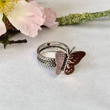 Load image into Gallery viewer, Sterling silver and copper Butterfly ring- UK size O