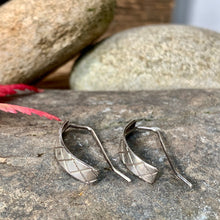 Load image into Gallery viewer, Silver crosshatch texture, half hoop earrings