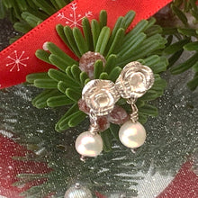 Load image into Gallery viewer, One of a kind,Sterling silver, Rose and Pearl stud earrings