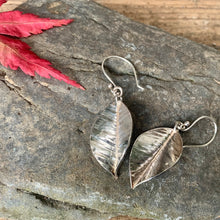 Load image into Gallery viewer, Silver textured leaf earrings