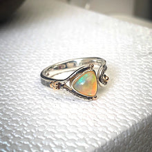 Load image into Gallery viewer, Solid sterling silver and gold ring set with incredible, ethically sourced,Ethiopian opal. Size R