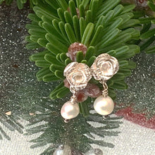 Load image into Gallery viewer, One of a kind,Sterling silver, Rose and Pearl stud earrings