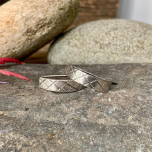 Load image into Gallery viewer, Silver crosshatch texture, half hoop earrings