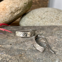 Load image into Gallery viewer, Silver crosshatch texture, half hoop earrings