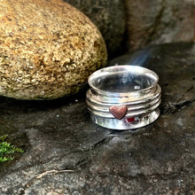 Load image into Gallery viewer, Sterling silver, heart spinner ring. UK size N1/2