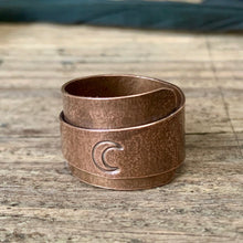 Load image into Gallery viewer, Solid copper, adjustable, wide band wrap rings. Made to order
