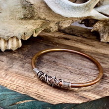 Load image into Gallery viewer, Copper and sterling silver bangle.

