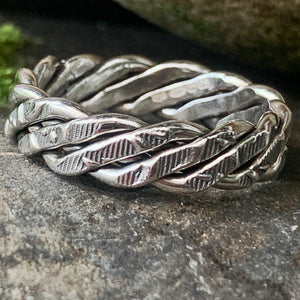Sterling silver, triple twisted, textured ring - UK size O