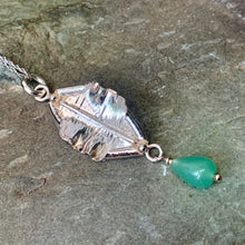 Load image into Gallery viewer, Organic, sterling silver curled leaf pendant with green Aventurine drop
