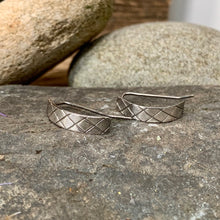 Load image into Gallery viewer, Silver crosshatch texture, half hoop earrings
