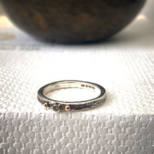 Load image into Gallery viewer, Solid sterling silver and gold ring set with a sparkling 2mm Diamond. Size R
