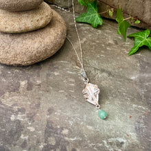 Load image into Gallery viewer, Organic, sterling silver curled leaf pendant with green Aventurine drop
