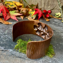 Load image into Gallery viewer, Copper oak leaf cuff bracelet. One of a kind

