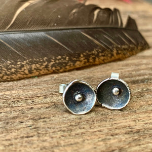 Silver 'peony' stud earrings