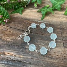 Load image into Gallery viewer, Pale blue, frosted glass and Sterling silver bracelet

