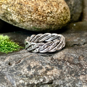 Sterling silver, triple twisted, textured ring - UK size O