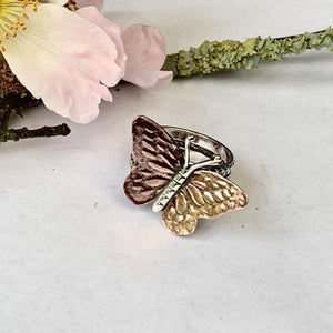 Sterling silver and copper Butterfly ring- UK size O
